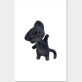 3D rendering of an adorable black Kitten Posters and Art